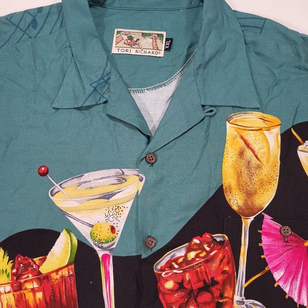 Tori Richard Men's XXL Teal Cocktails‎ Drinks Piano Music Short Sleeve Shirt